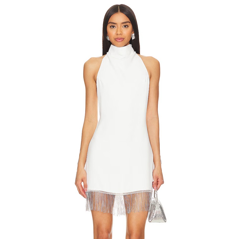 Amanda Richards Sleveless White Dress with Gem Fringe